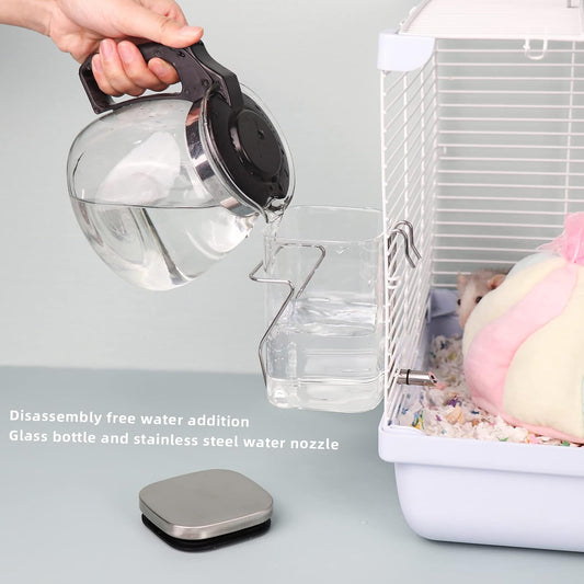 Guinea Pig Water Bottle No Drip, Rabbit Glass Waterer, Chinchilla Stainless Steel Nozzle Anti-Bite Water Dispenser for Small Animal, Bunny, Hamster, Sugar Glider and Rat(20.2oz) - Image 2