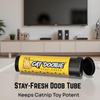 Nestpark Cat Doobie toy next to its freshness preserving storage tube