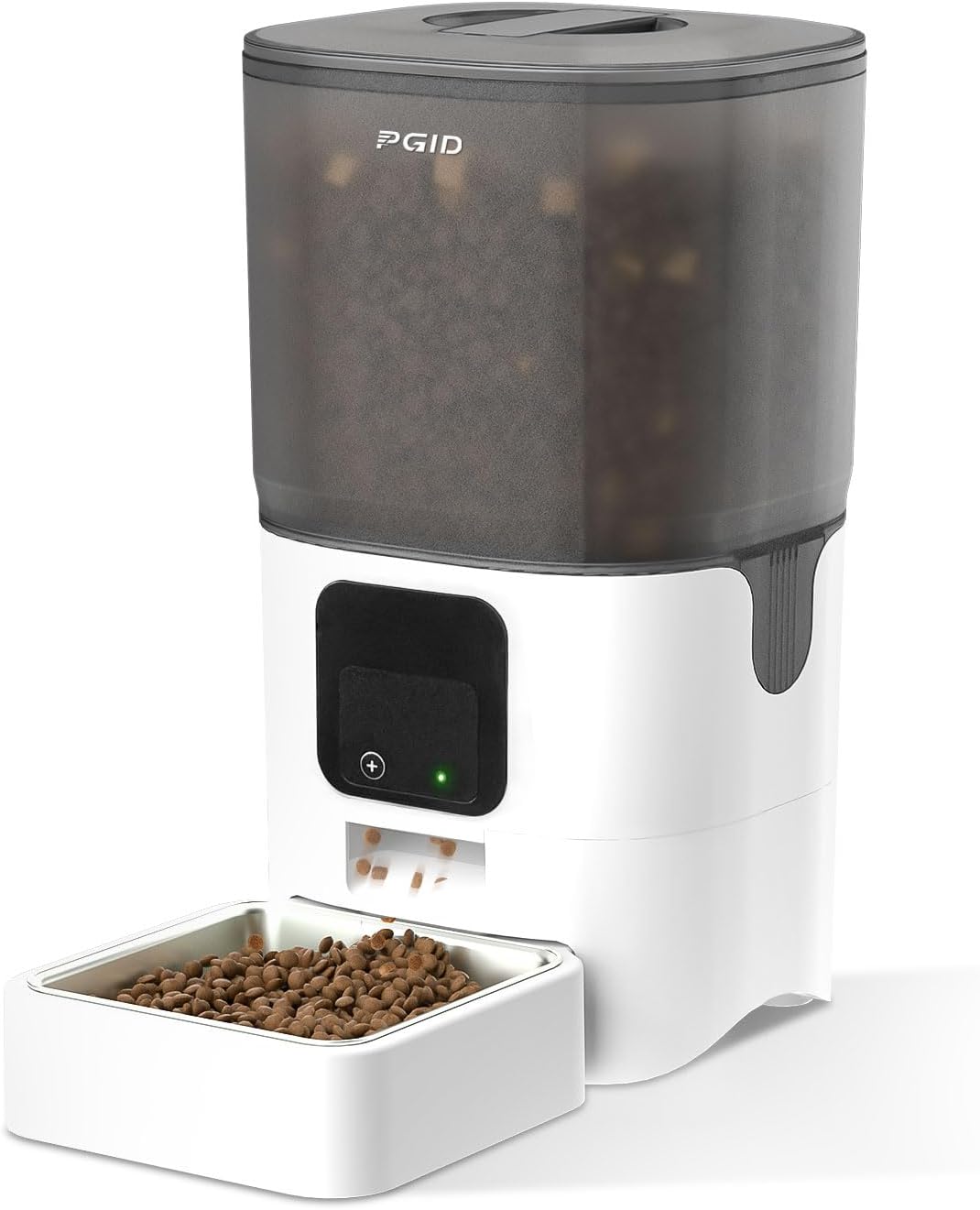 Anti clogging automatic food dispenser for two cats showing food splitter mechanism.