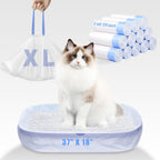 Frnoip sixty pack jumbo cat litter liners demonstrating easy drawstring tie function
