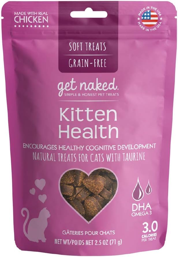 Get Naked Kitten Health Soft Treats 2.5 Ounce front pouch view showing premium functional cat treats.