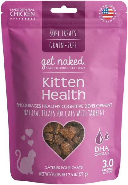 Get Naked Kitten Health Soft Treats 2.5 Ounce front pouch view showing premium functional cat treats.