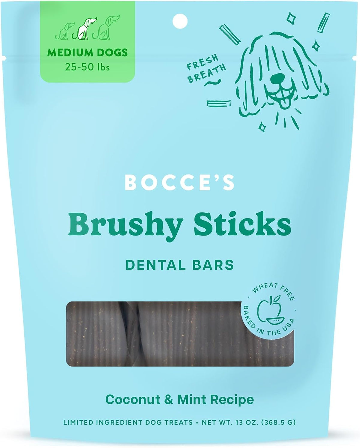 Bocce's Bakery Dental Brushy Sticks for Medium Dogs - Natural, Wheat-Free Dental Bars to Support Oral Health & Fresh Breath, Made with Real Ingredients - Coconut & Mint Recipe (2 Pack Bundle) - Image 10