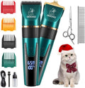 Gooad cordless pet clippers for matted hair front view showing green finish and LCD power display.