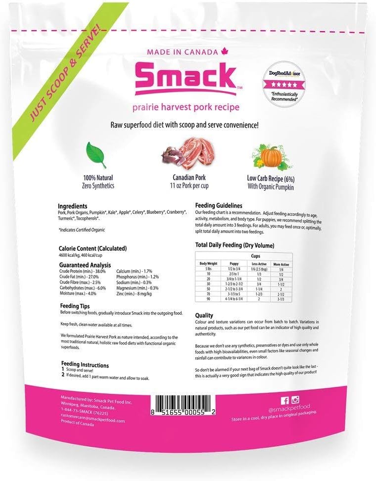 Smack Prairie Harvest Pork 5.5 lb bag imported pet nutrition