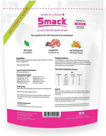 Smack Prairie Harvest Pork 5.5 lb bag imported pet nutrition