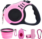 Petimp retractable dog leash in pink with accessories front view
