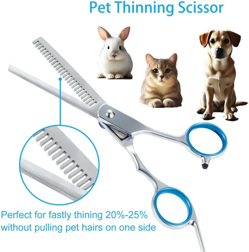 Pet grooming shears held in hand for size reference