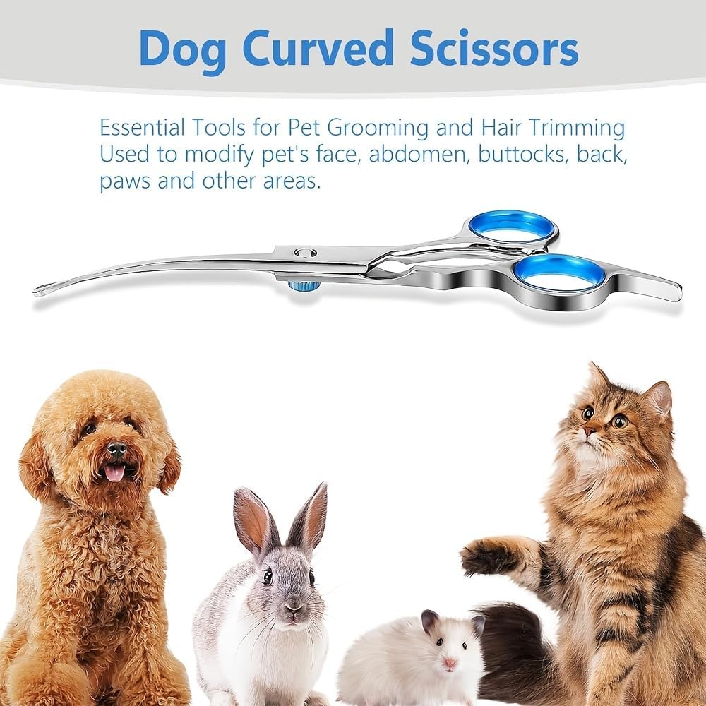 Merkloos professional cat grooming scissors showing the built-in handle silencer component.