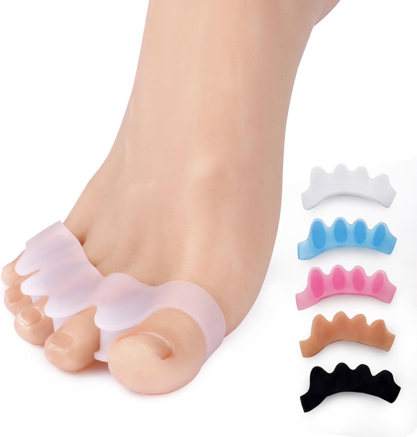 Roogaluckeep silicone toe separators front view for bunion relief