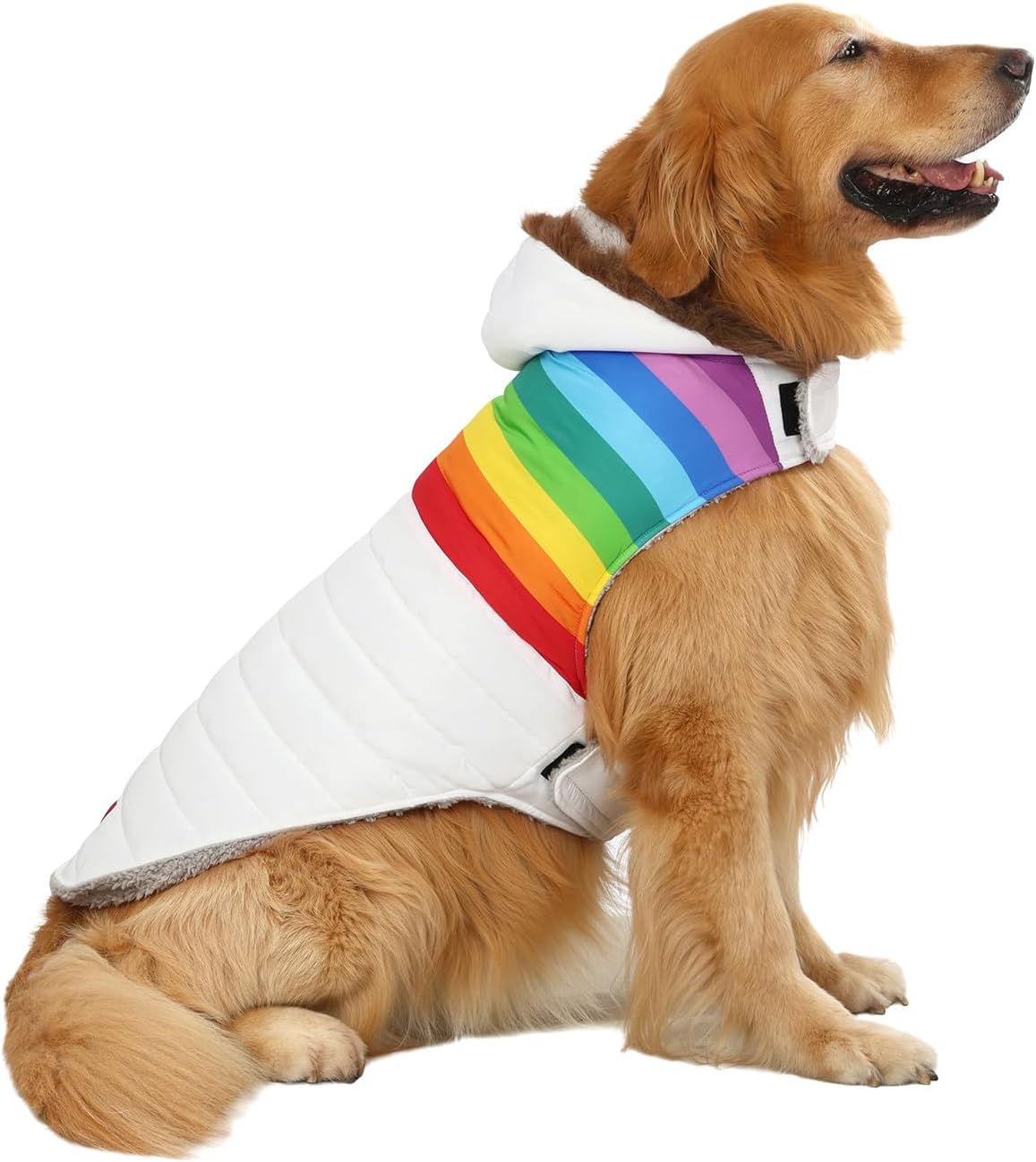 HDE Dog Puffer Jacket Fleece Lined Warm Dog Parka Winter Coat with Harness Hole Navy Retro Stripe - XXL - Image 13