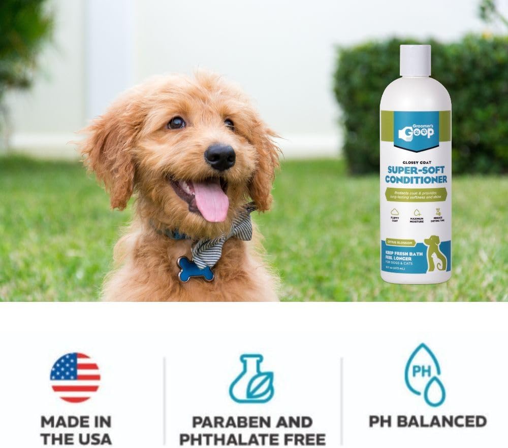 Authentic Groomers Goop pet conditioner bottle side label showcasing ingredients