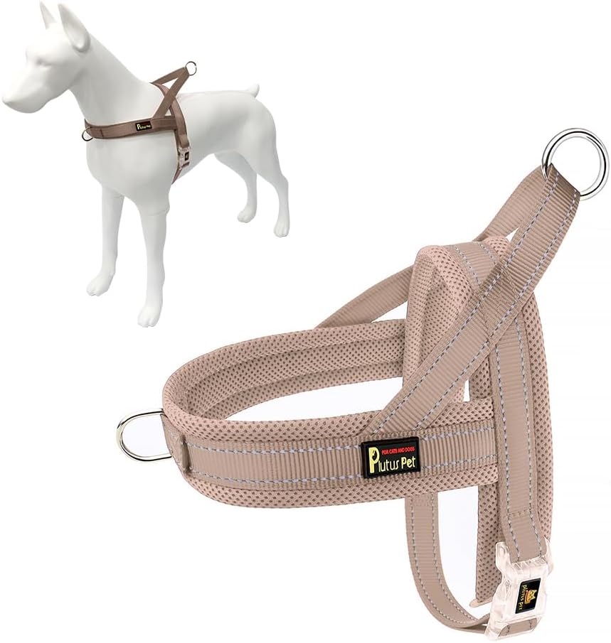 Plutus Pet No Pull Dog Harness beige Medium size front view on dog