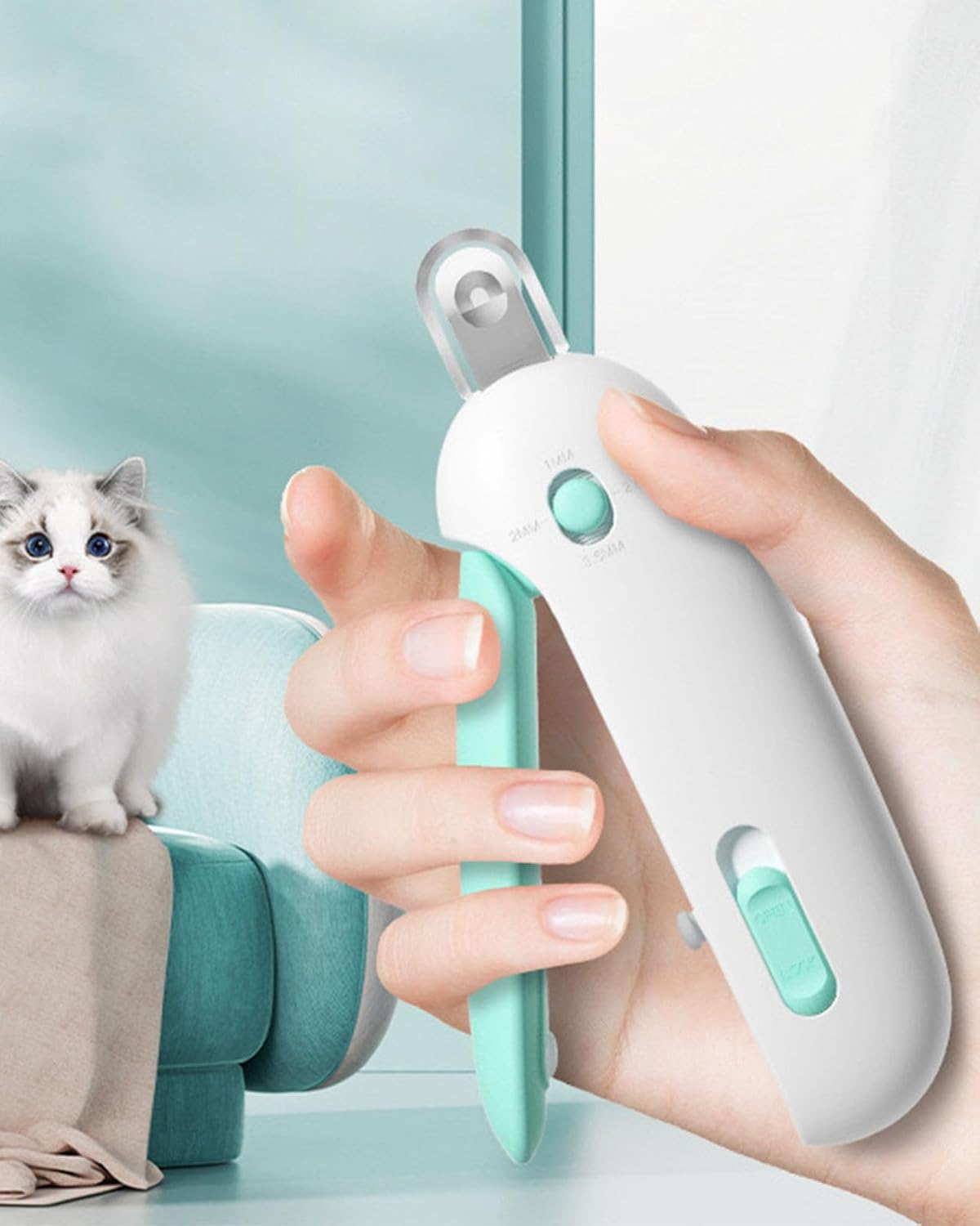 Dhgate Yuppy Puppy cat nail clipper front view showing adjustable round hole aperture.