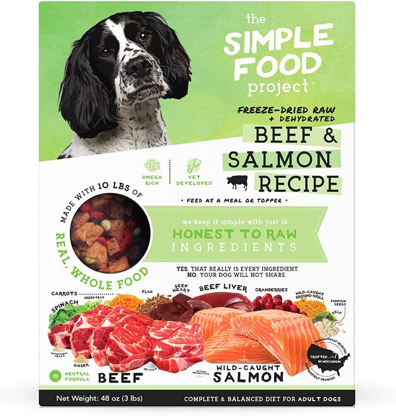 Simple Food Project Beef and Salmon Freeze Dried Dog Food 48 Ounce front view packaging