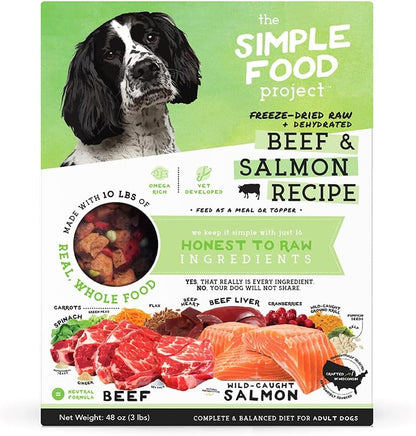 Simple Food Project Beef and Salmon Freeze Dried Dog Food 48 Ounce front view packaging
