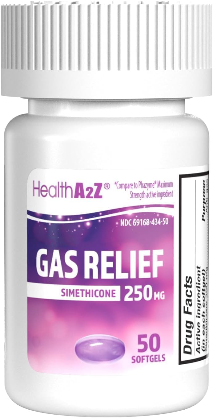 HealthA2Z anti-gas softgels packaging box and bottle