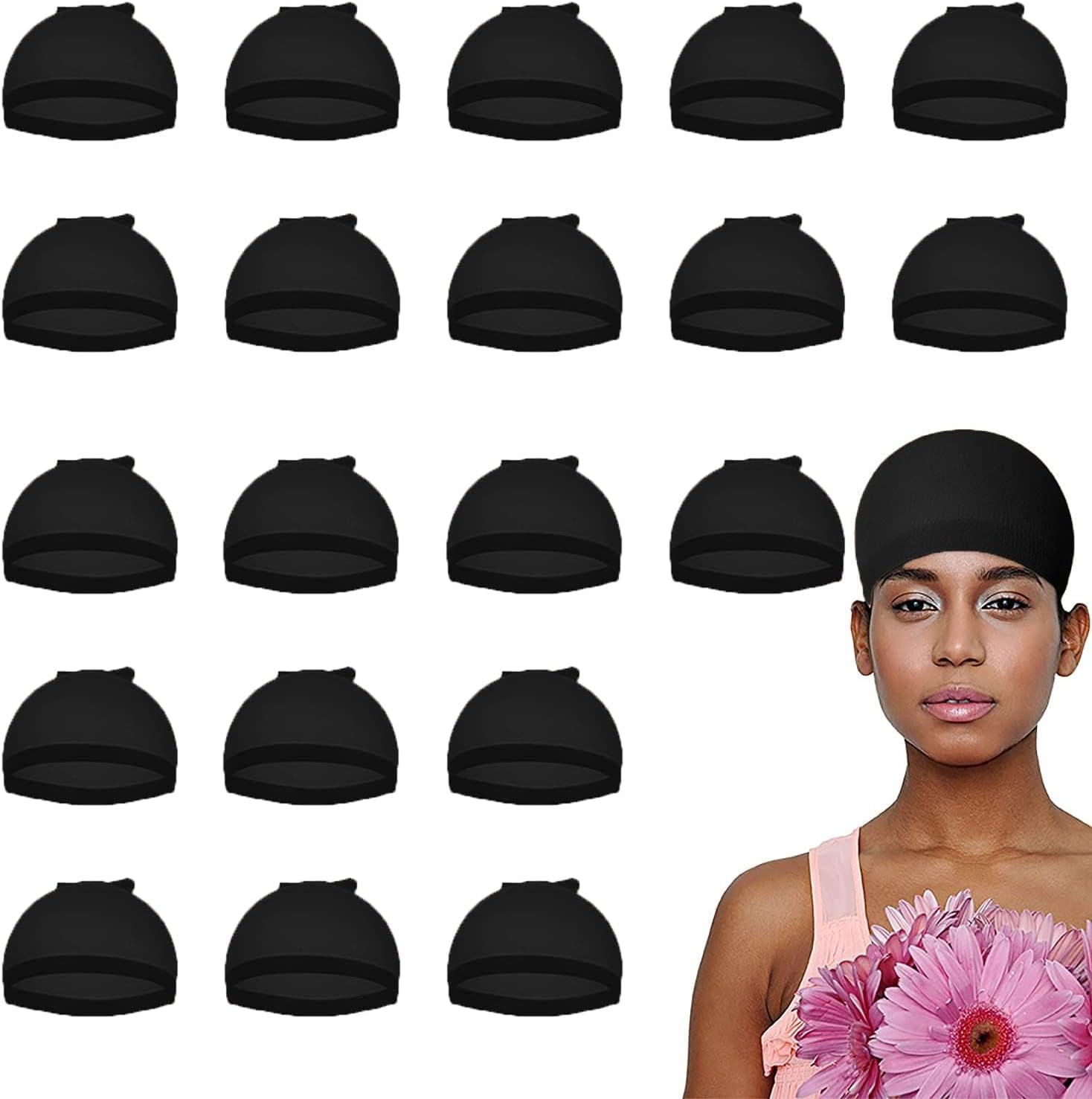 Smilco 20-Piece Black Lace Front Stocking Cap set in packaging