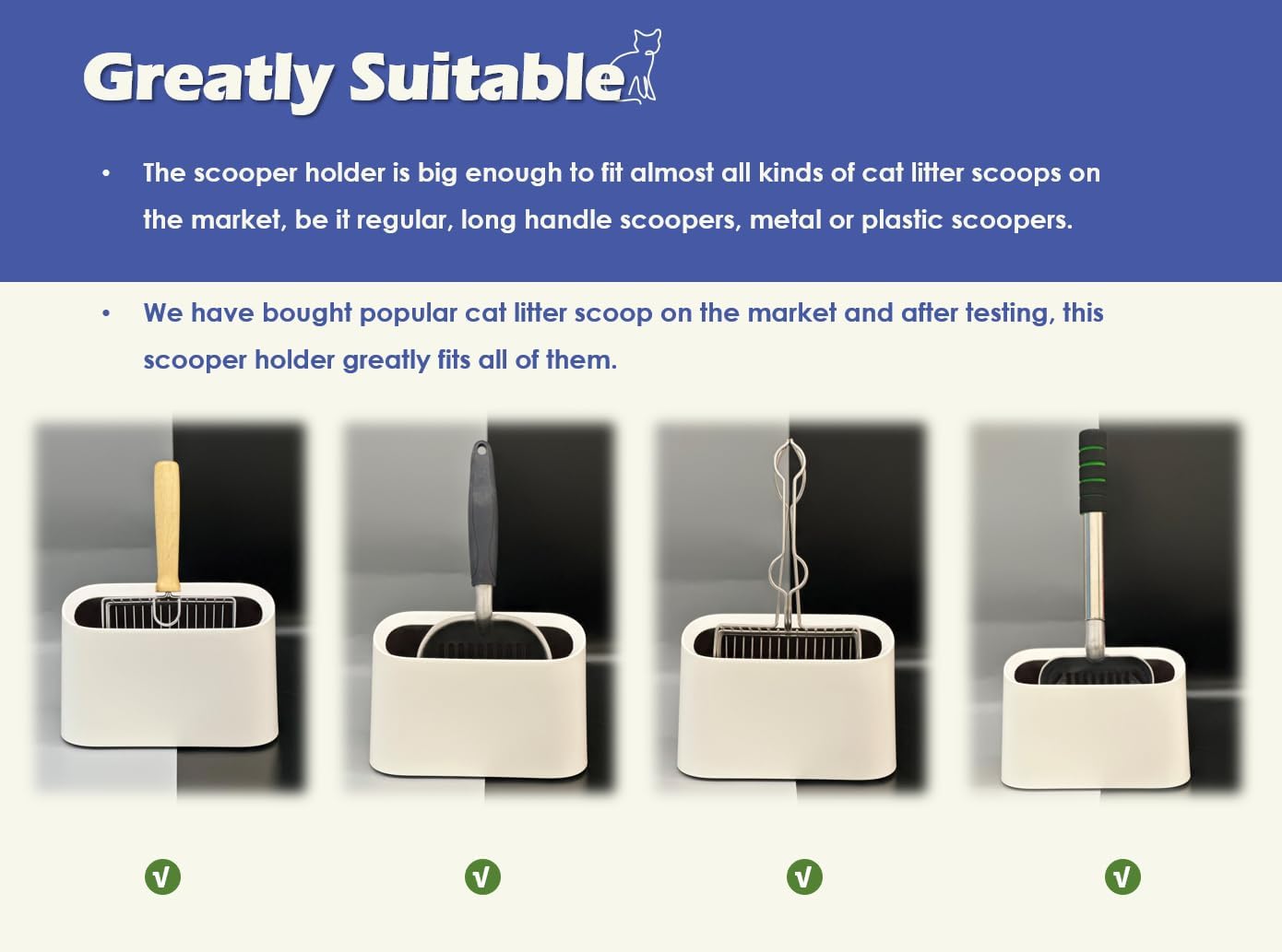 Side view of Vitisyao scoop holder with standard litter scoop