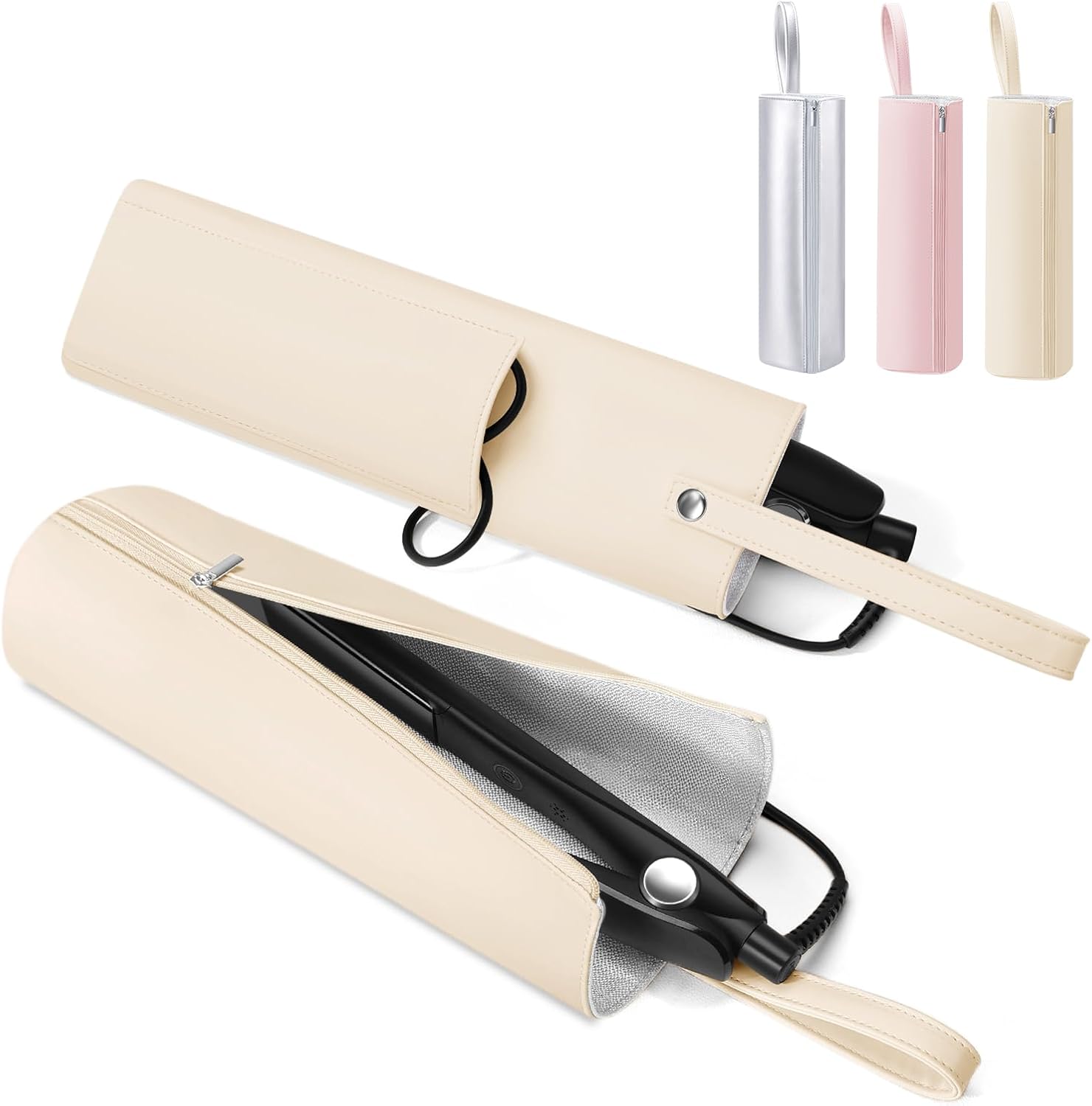 Boweike 2-in-1 heat resistant mat and bag front view showing the sleek zippered design for hot hair tools.