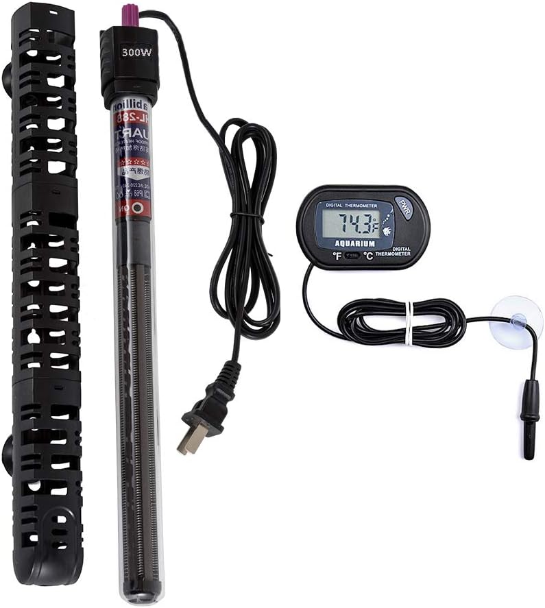 MQ 300W submersible aquarium heater with LCD thermometer front view