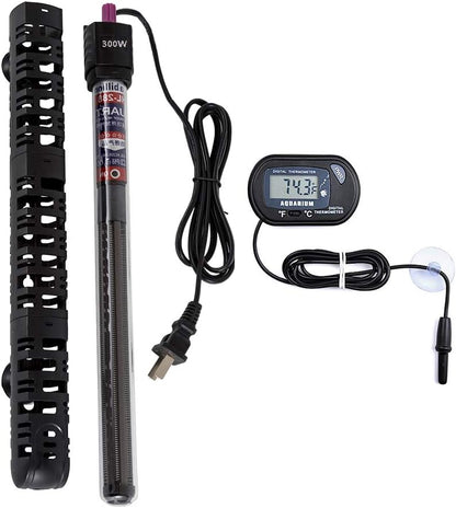 MQ 300W submersible aquarium heater with LCD thermometer front view