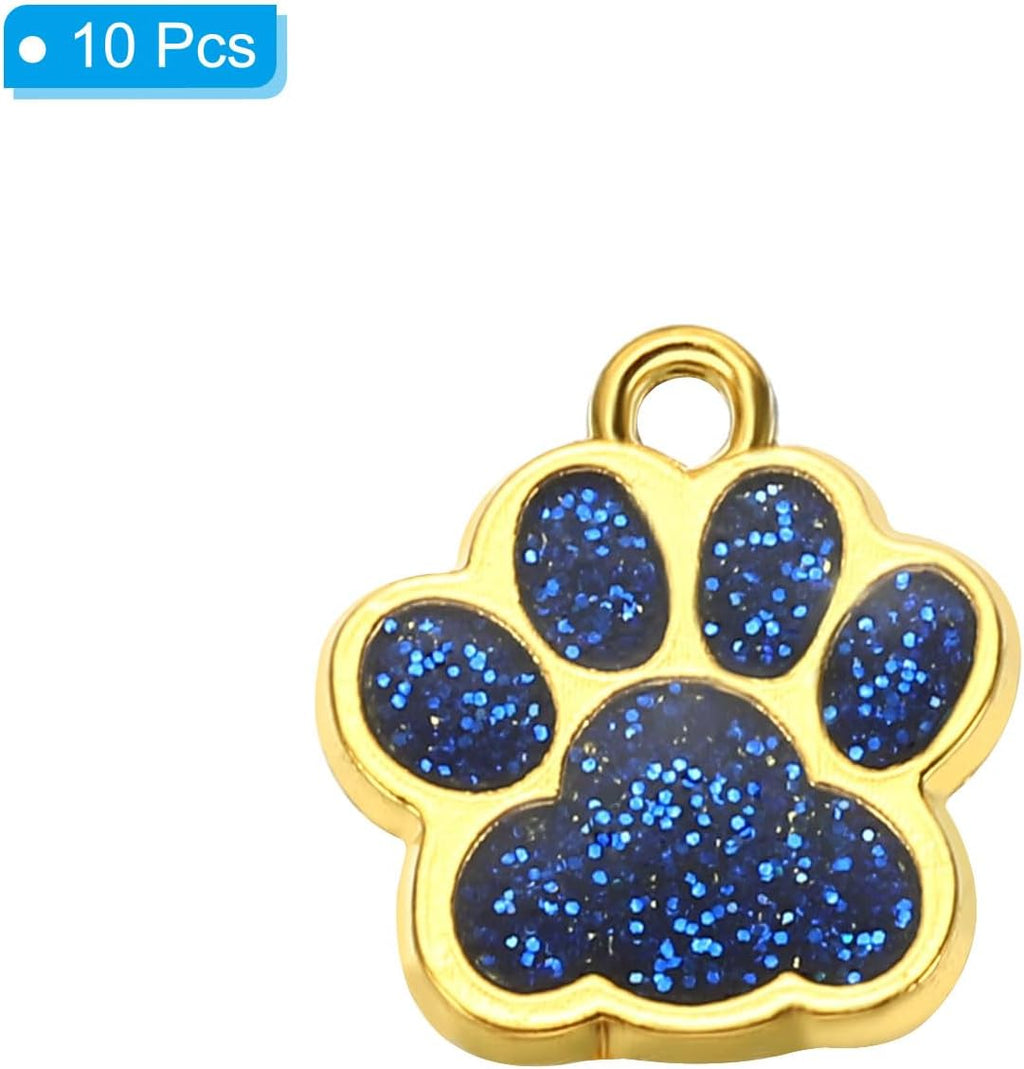 Close up of a blue enamel pet paw pendant attached to a DIY necklace chain