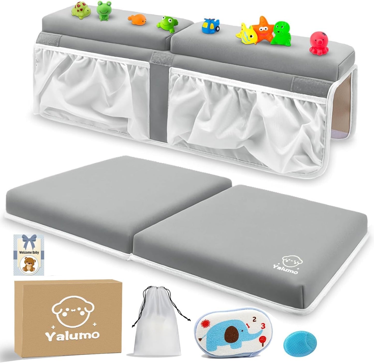 Yalumo baby bath kneeler and elbow rest pad set gray front view