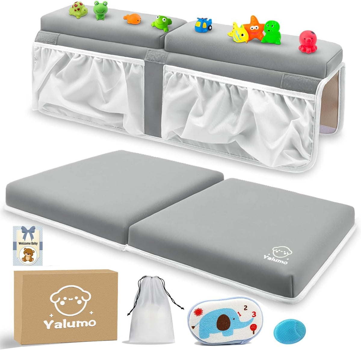 Yalumo baby bath kneeler and elbow rest pad set gray front view