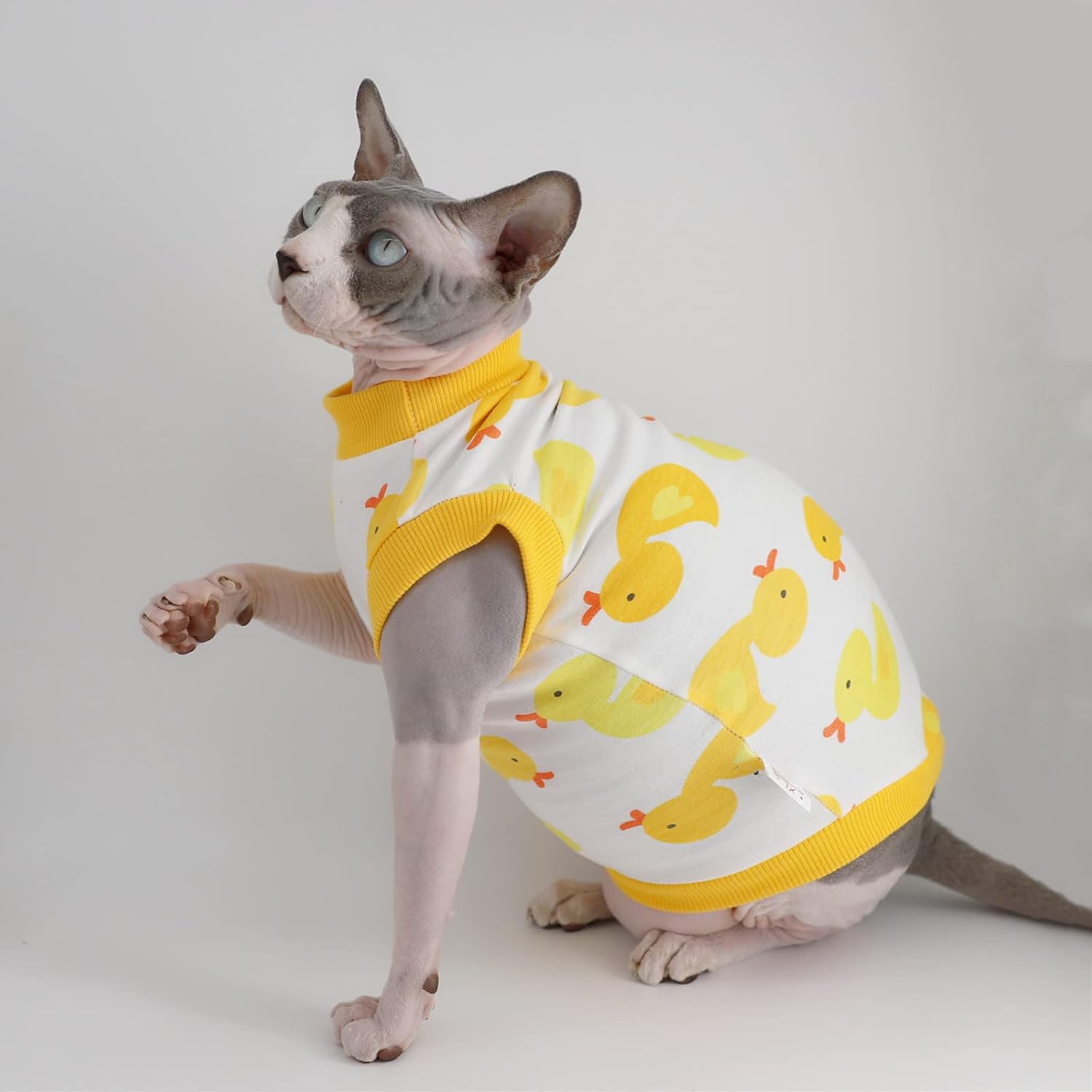 Sphynx Hairless Cat Summer Cotton T-Shirts Cat Vest Pet Clothes,Round Collar Vest Kitten Shirts Sleeveless, Cats & Small Dogs Apparel (Medium, Yellow Ducks) - Image 4