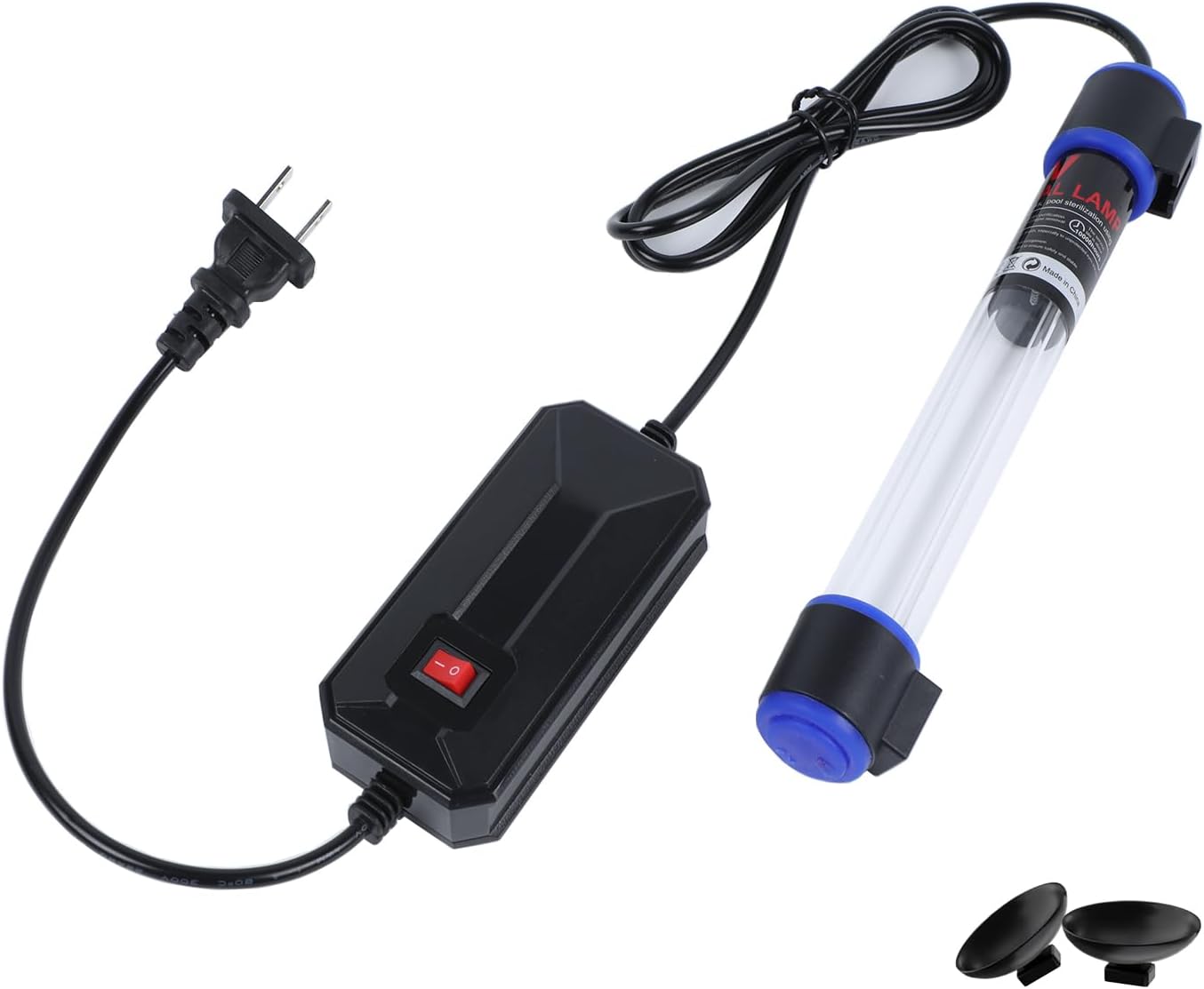 Ayamaxon 9W UVC aquarium light front view showing submersible quartz tube