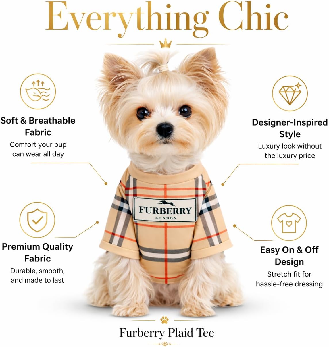 Close up of Furberry inspired dog t-shirt fabric