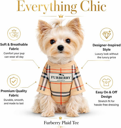 Close up of Furberry inspired dog t-shirt fabric