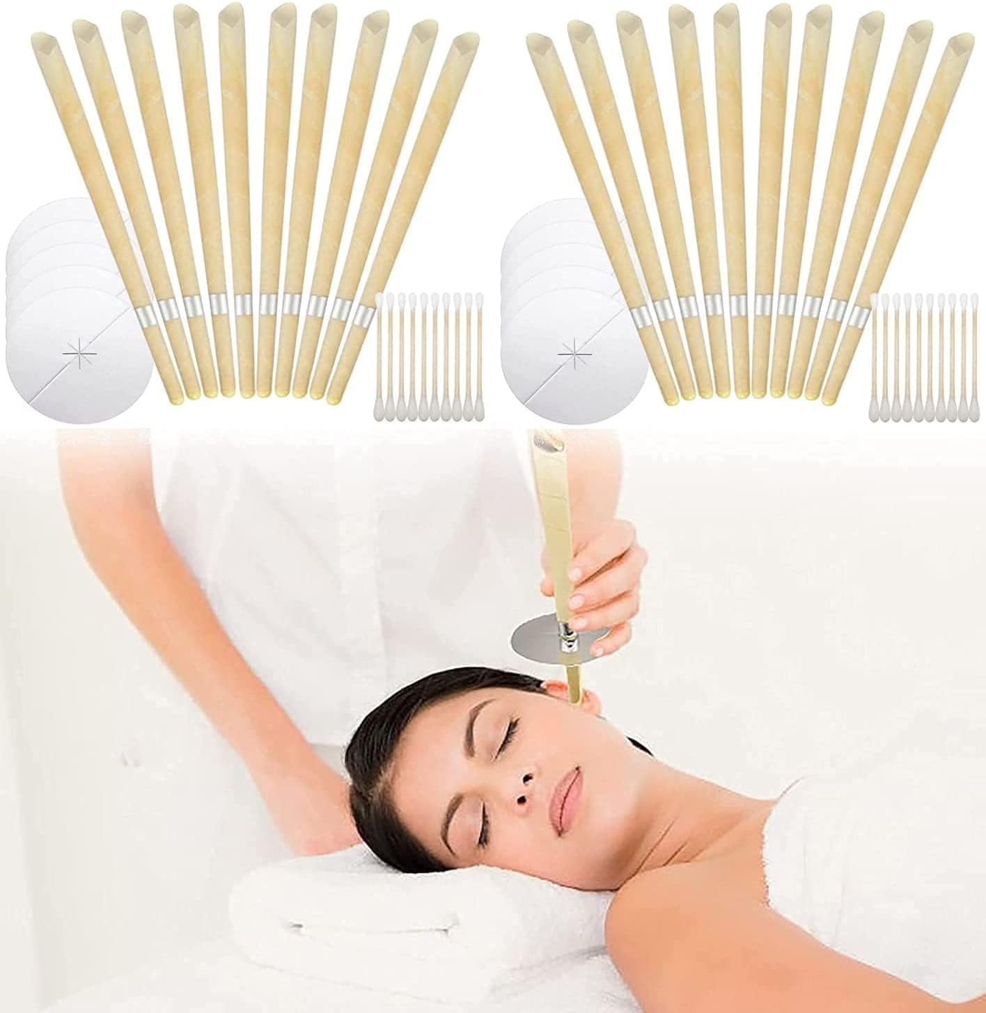 EarsBors 20 Piece Ear Cleaning Kit front view showing beeswax candles and protective discs.