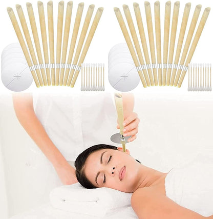 EarsBors 20 Piece Ear Cleaning Kit front view showing beeswax candles and protective discs.