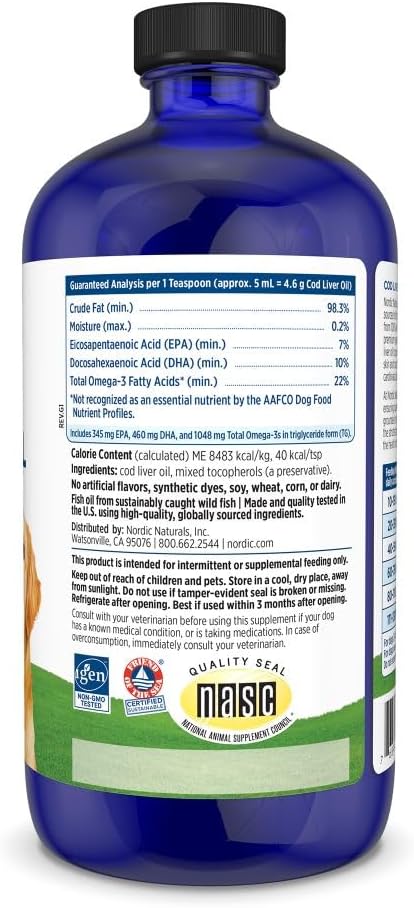 Nordic Naturals unflavored liquid omega 3 for dogs and cats nutritional label
