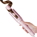 Tsuyagla automatic curling iron front view with pink finish