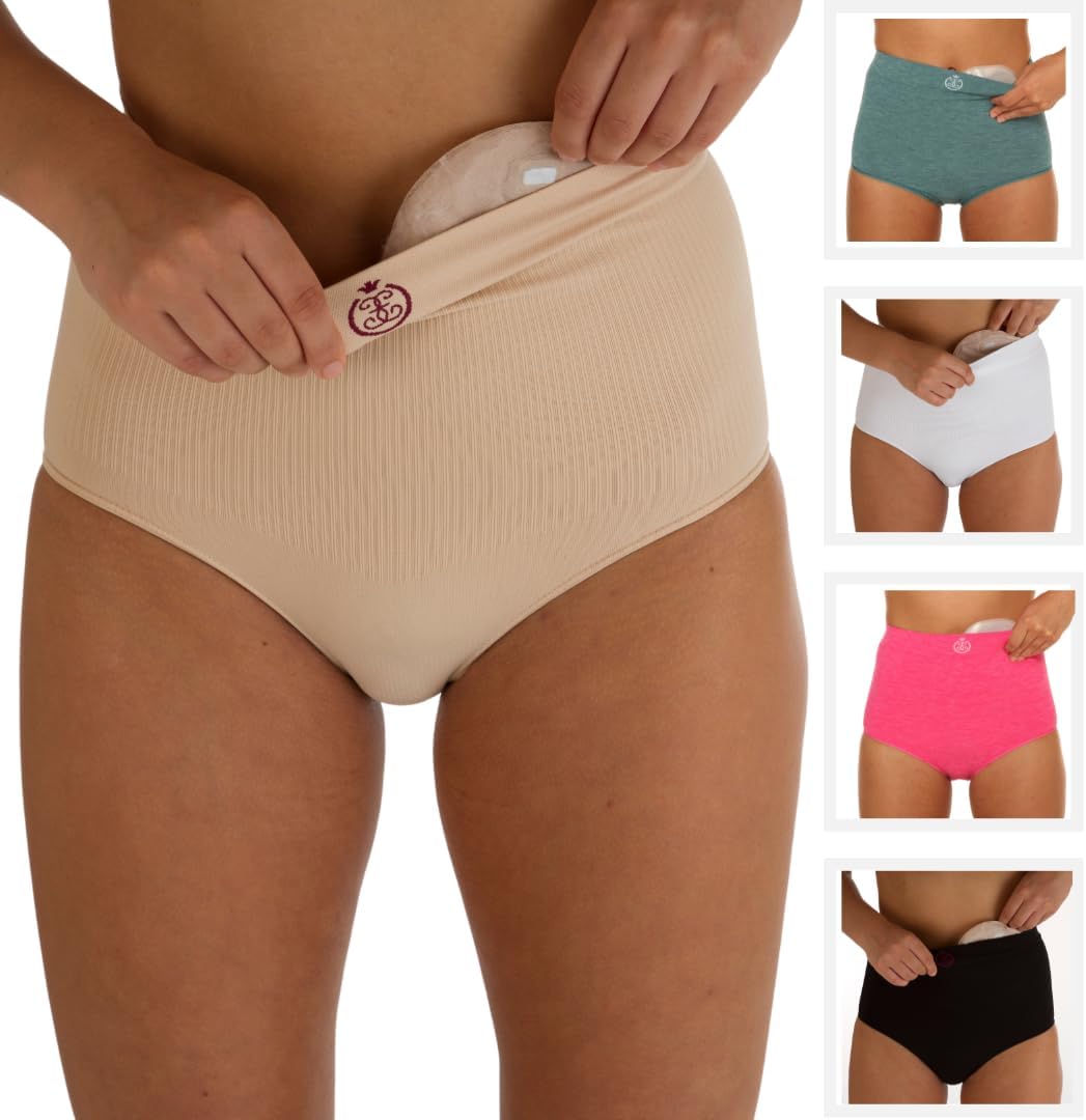 Comfizz High Waist Ostomy Underwear for Women front view beige support wear