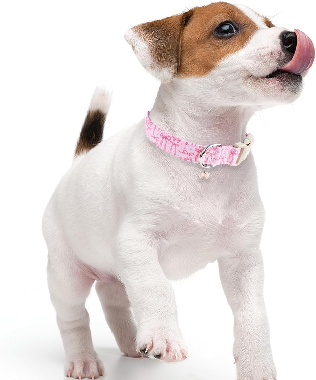 Durable plastic buckle on pink bow dog collar