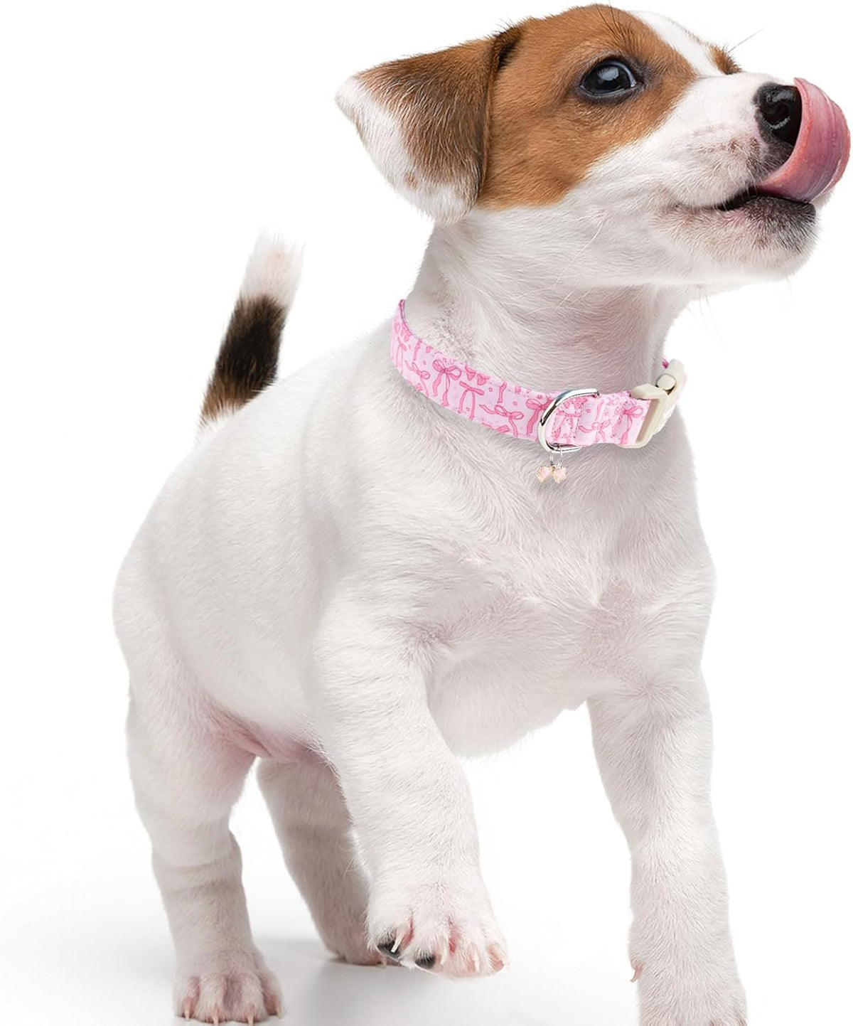 Durable plastic buckle on pink bow dog collar
