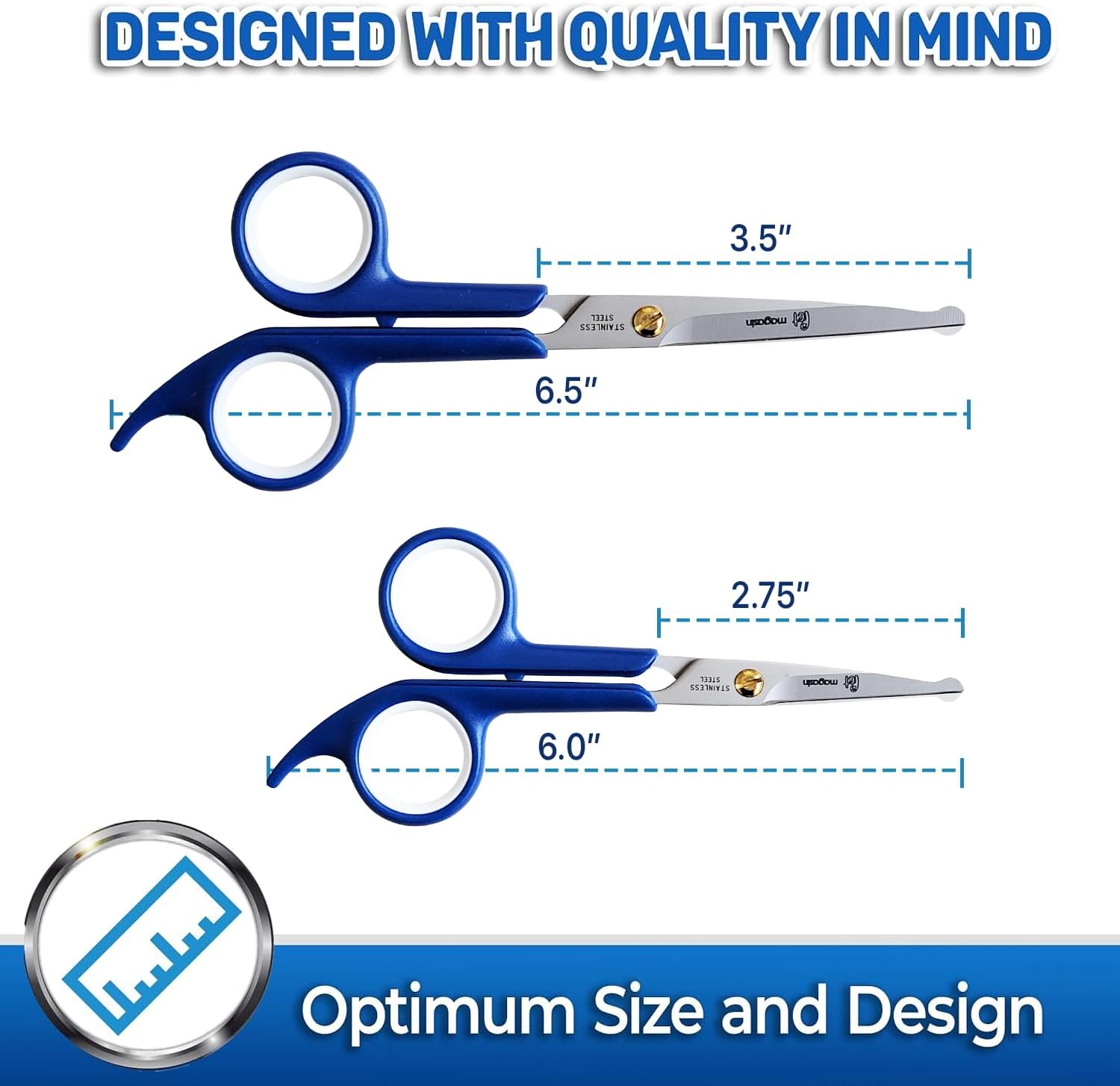 Shorter micro serrated dog grooming scissor for detailed facial hair trimming.