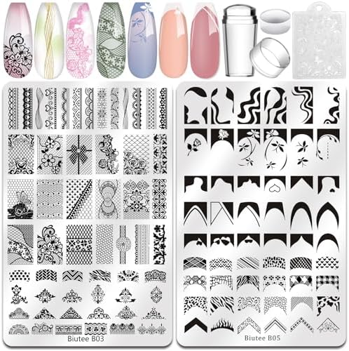 Biutee nail stamping plates 2 piece french tip kit with stamper
