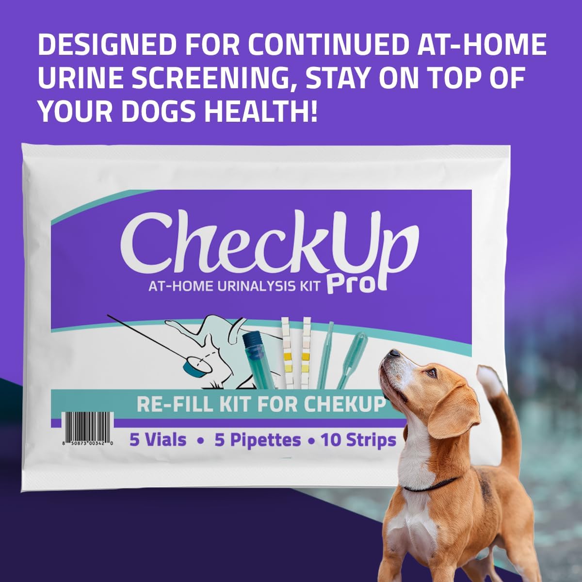 Ten parameter dog urine test strips with pipettes and sterile vials