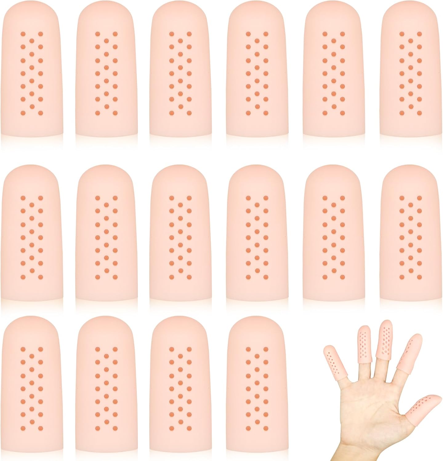 Hingtai gel finger cots front view showing breathable air holes on the silicone covers.