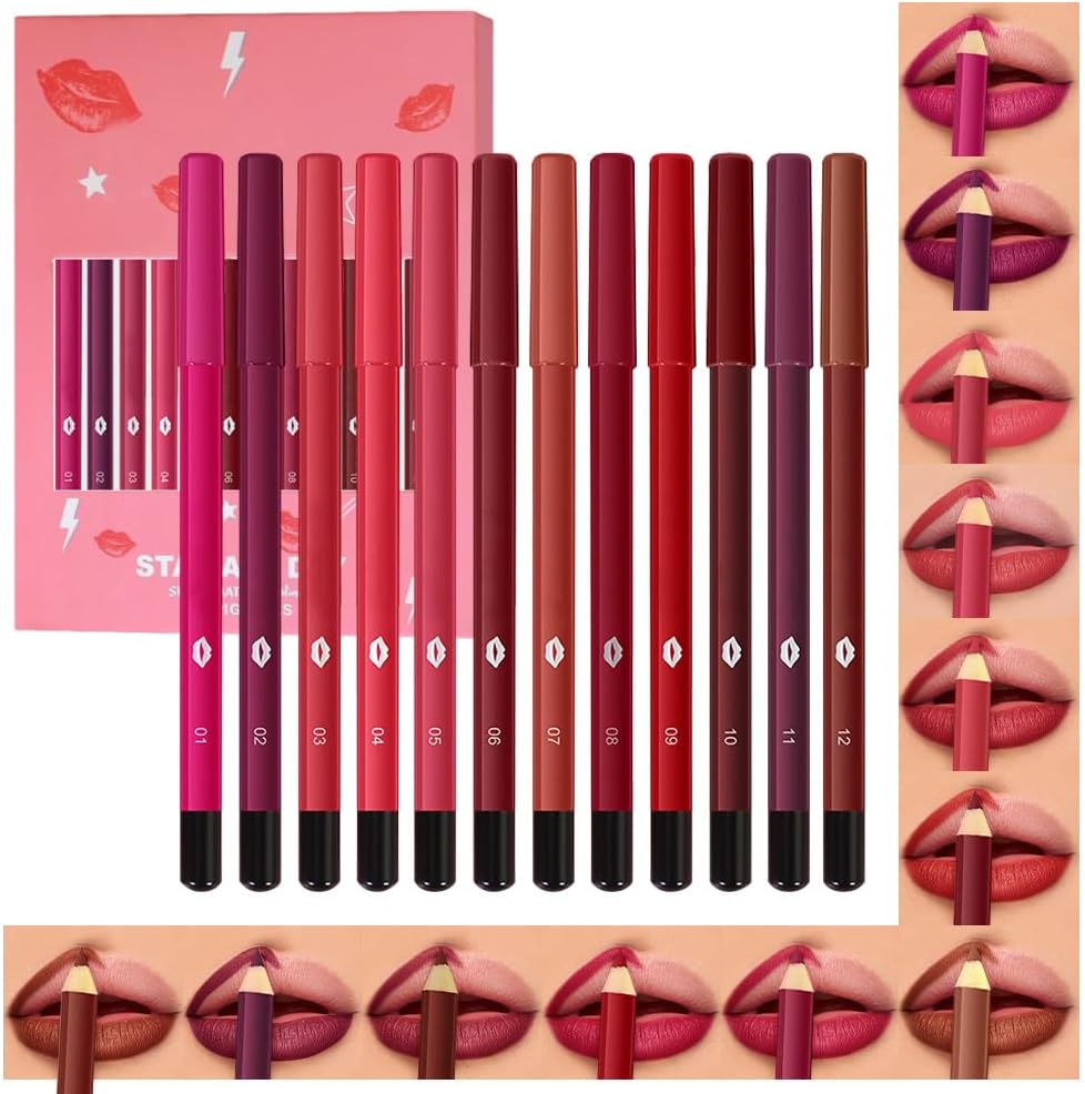 Evpct 12 piece waterproof matte lip liner set in various nude and red shades