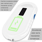 Close up of the compact digital pet microchip reader showing power buttons and side interface ports