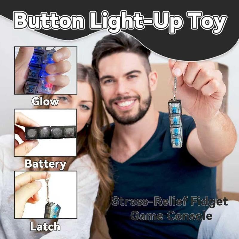 Side angle of electronic decompression toy illustrating the portable keychain attachment loop