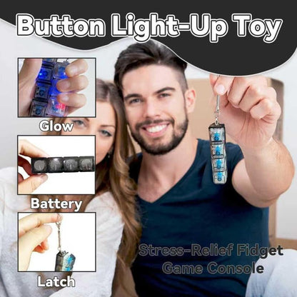 Side angle of electronic decompression toy illustrating the portable keychain attachment loop