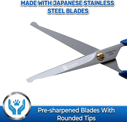 Close up of surgical grade Japanese stainless steel blades with rounded safety ends.