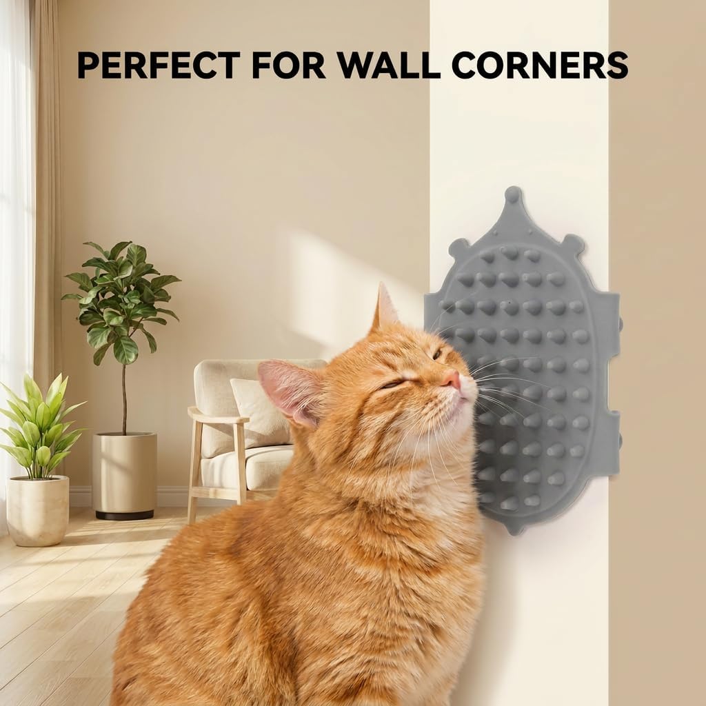 Close up of cat self groomer bristles collecting pet hair.